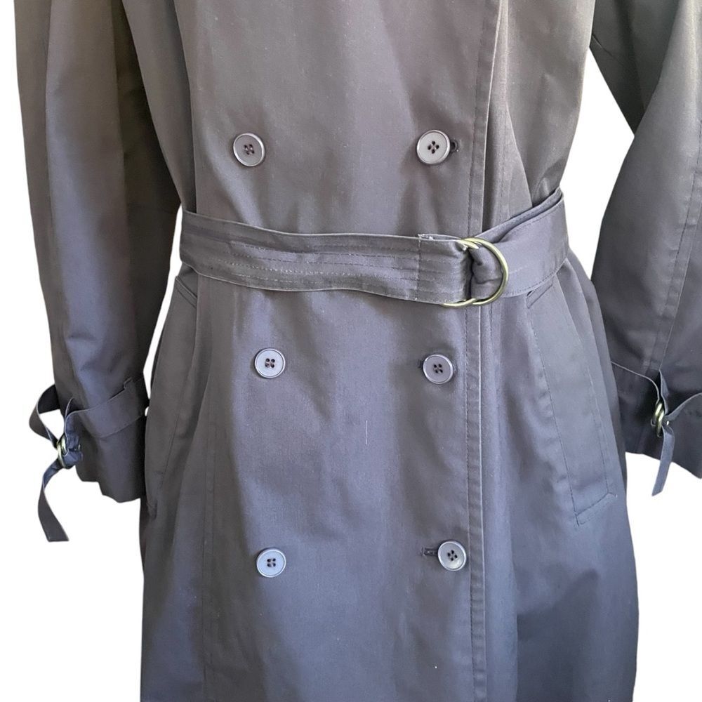 London Fog Vintage Women Double Breasted Belted Purple Trench Rain Coat Size 16P - Picture 8 of 13